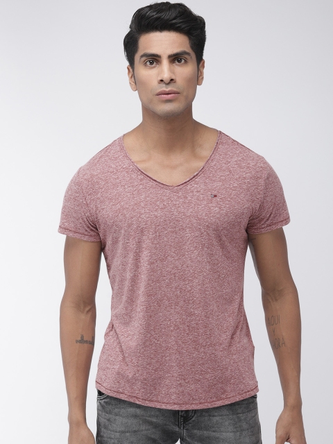 

Tommy Hilfiger Men Slim Fit Burgundy Solid V-Neck T-shirt