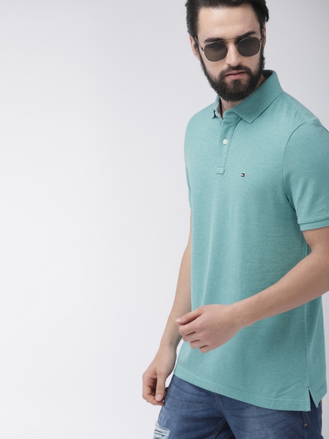 

Tommy Hilfiger Men Green Solid Custom Fit Polo Collar T-shirt
