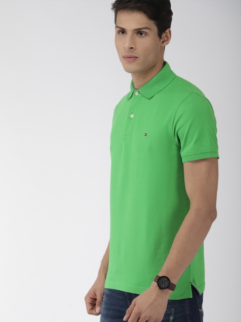 

Tommy Hilfiger Men Green Solid Polo Pure Cotton T-shirt