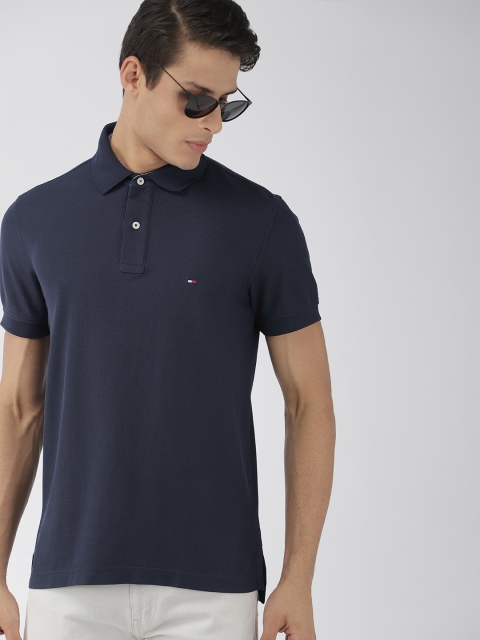 

Tommy Hilfiger Men Navy Blue Solid Polo Collar T-shirt