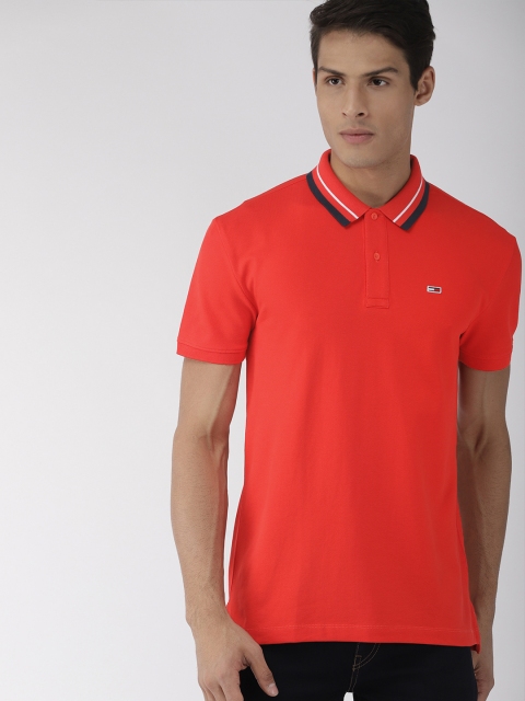 

Tommy Hilfiger Men Red Solid Polo T-shirt