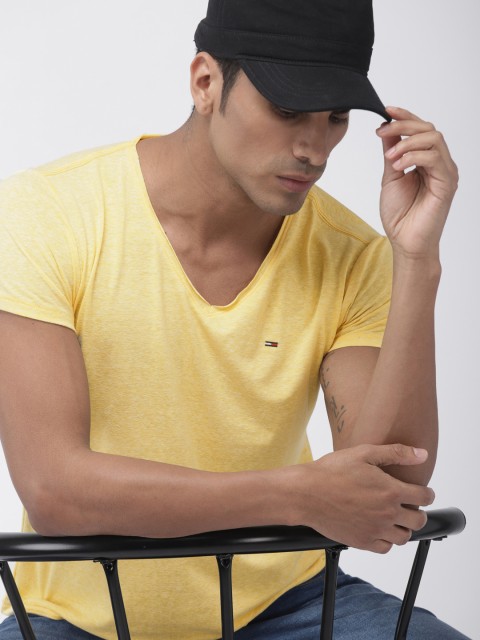 

Tommy Hilfiger Men Yellow Solid V-Neck T-shirt