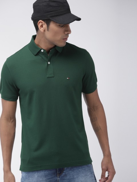 

Tommy Hilfiger Men Green Solid Polo Collar T-shirt