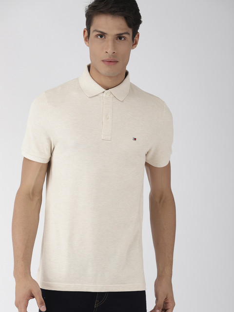 

Tommy Hilfiger Men Beige Solid Custom Fit Polo Collar T-shirt
