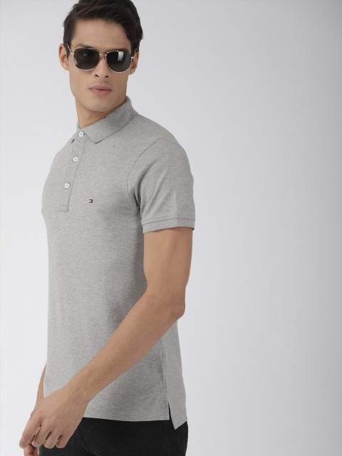 

Tommy Hilfiger Men Grey Solid Polo T-shirt