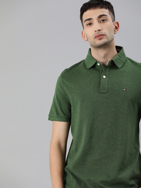 

Tommy Hilfiger Men Olive Green Solid Polo Collar T-shirt