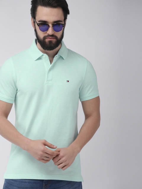 

Tommy Hilfiger Men Green Solid Slim Fit Polo Collar T-shirt