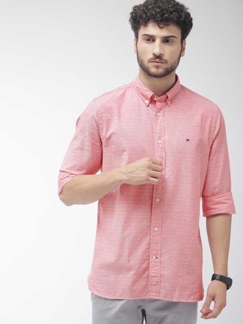 

Tommy Hilfiger Men Red & White Regular Fit Self Design Casual Shirt