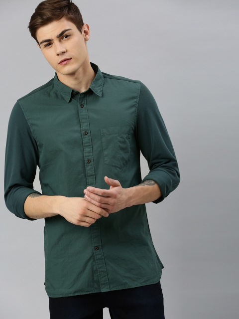

Tommy Hilfiger Men Olive Green Slim Fit Solid Casual Shirt