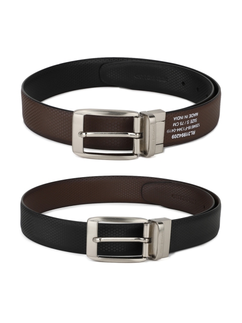 

Peter England Men Black & Bronze-Toned Textured Reversible Belt