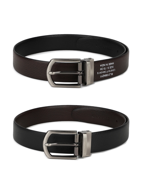 

Peter England Men Pack of 2 Brown & Black Reversible Textured Belts