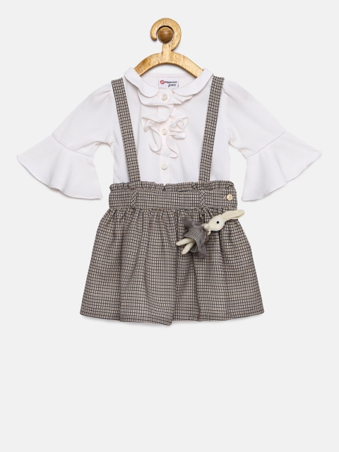

Peppermint Girls White & Mustard Yellow Printed Dungaree Set