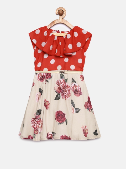

Peppermint Girls Rust & Beige Printed Fit and Flare Dress