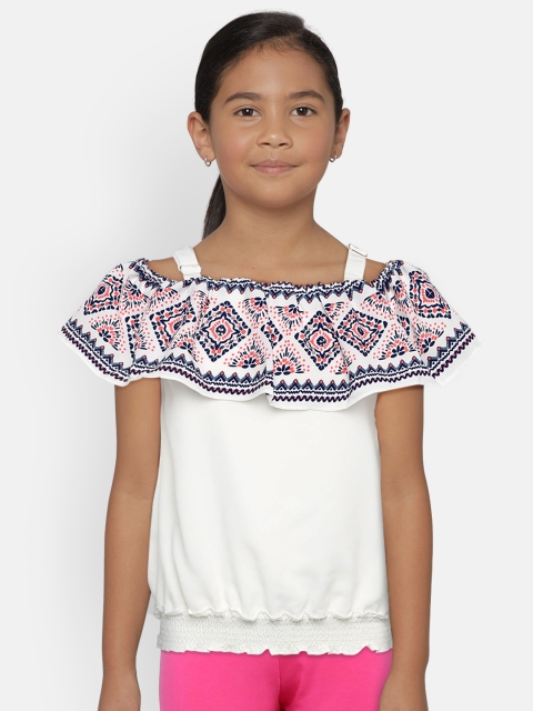 

Peppermint Girls Off-White & Navy Blue Printed Blouson Top
