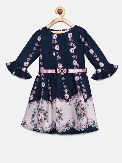 

Peppermint Girls Navy Blue Floral Print Fit and Flare Dress