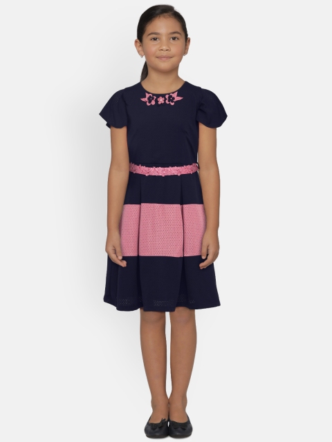

Peppermint Girls Navy Blue & Mauve Fit and Flare Dress