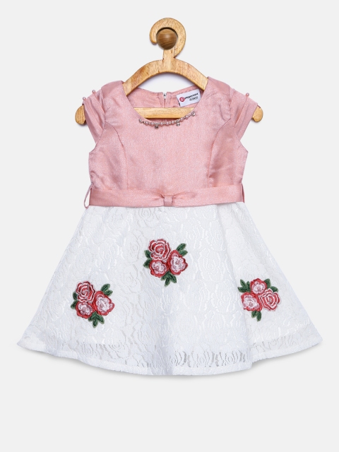 

Peppermint Girls Off-White & Pink Colourblocked Fit and Flare Dress