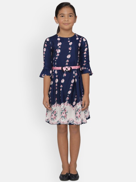 

Peppermint Girls Navy Blue & Pink Fit and Flare Dress