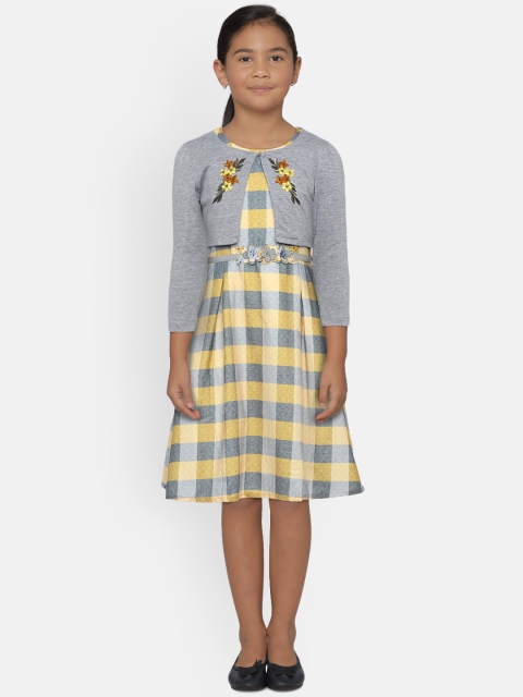 

Peppermint Girls Grey & Yellow Fit and Flare Dress with Shrug