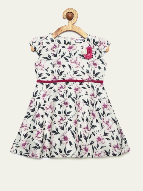 

Peppermint Girls Cream-Coloured & Lavender Printed Fit and Flare Dress