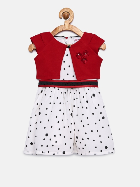 

Peppermint Girls Off-White & Black Polka Dot Print Fit and Flare Dress With Shrug