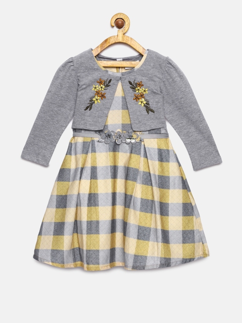 

Peppermint Girls Grey & Yellow Checked Fit and Flare Dress