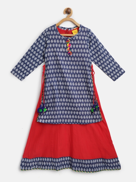 

612 league Girls Navy & Red Printed Layered A-Line Kurta, Navy blue