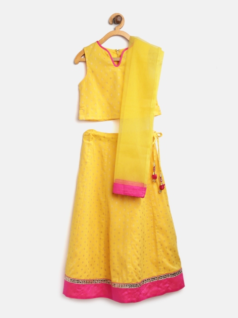 

612 league Girls Yellow & Golden Woven Design Ready to Wear Lehenga & Blouse with Dupatta