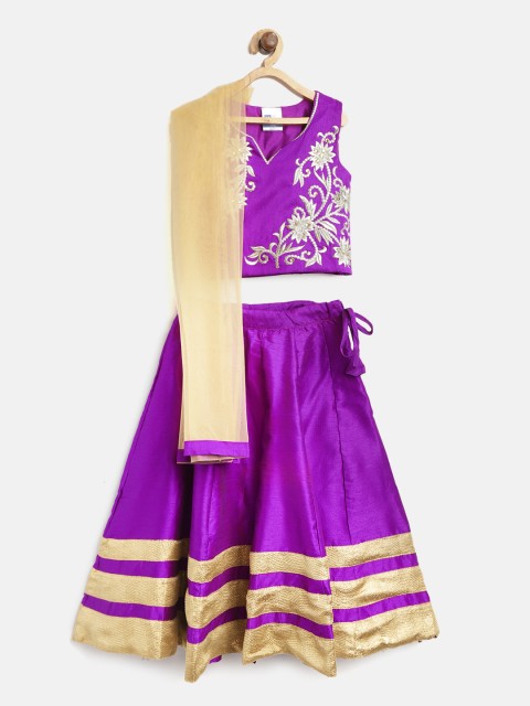 

612 league Girls Purple & Beige Embroidered Ready to Wear Lehenga & Blouse with Dupatta
