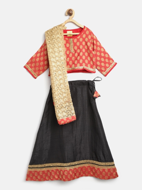 

612 league Girls Black & Red Woven Design Ready to Wear Pattu Pavadai with Dupatta