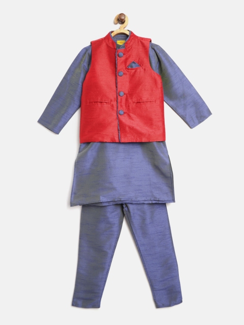 

612 league Boys Blue & Red Solid Kurta with Pyjamas & Nehru Jacket
