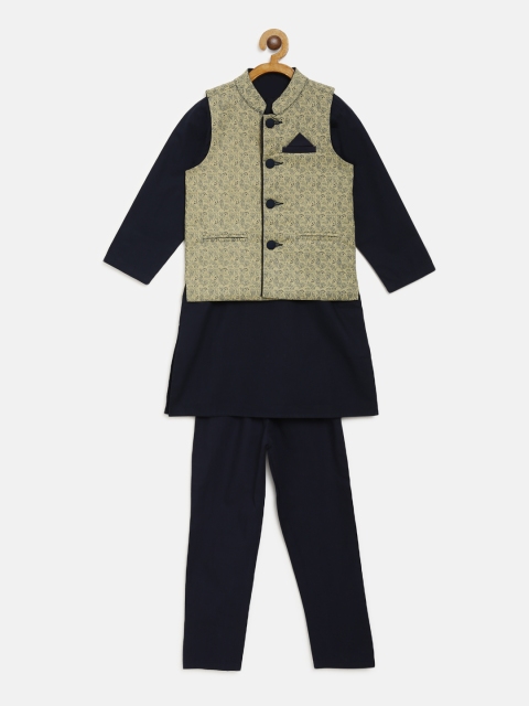 

612 league Boys Navy Blue Solid Kurta with Pyjamas