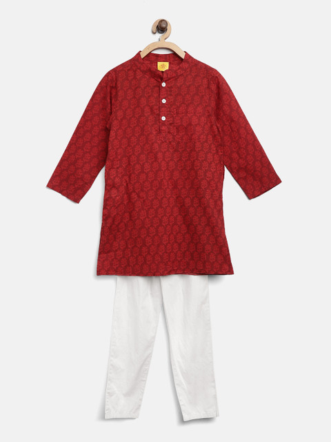 

612 league Boys Maroon & White Printed Kurta with Pyjamas