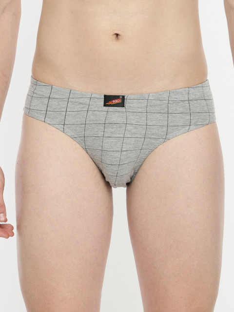 

SOLO Men Grey Melange & Black Checked Brief