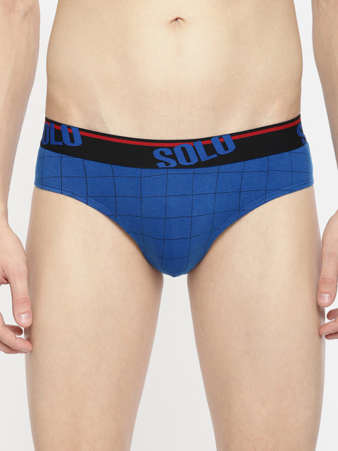 

SOLO Men Blue & Black Checks Outer Elastic Cotton Ultra Soft Modern Stretch Brief