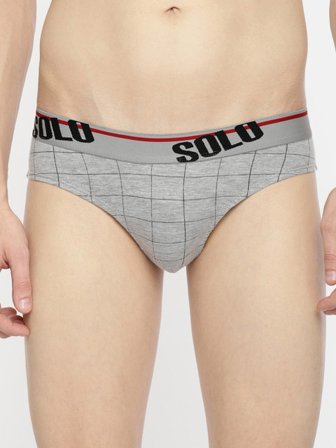

SOLO Men Grey Melange & Black Checks Outer Elastic Cotton Ultra Soft Modern Stretch Brief