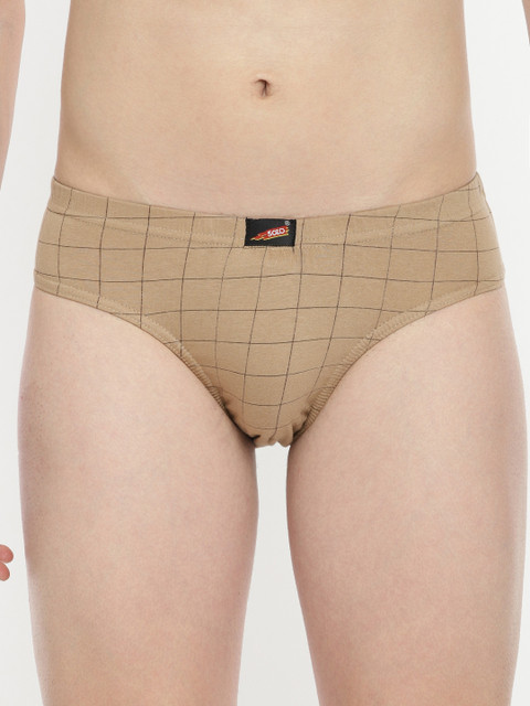 

SOLO Men Camel Brown & Black Checked Brief