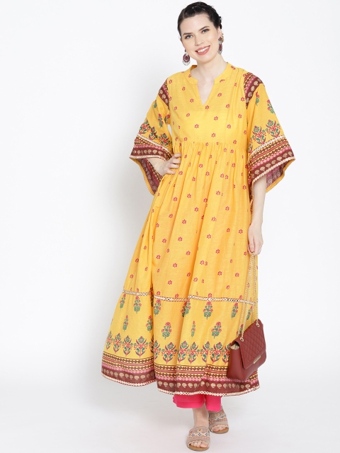 

HERE&NOW Women Yellow & Pink Printed Anarkali Kurta