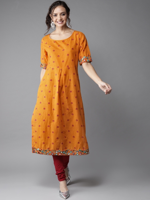 

HERE&NOW Women Orange & Pink Printed Straight Kurta