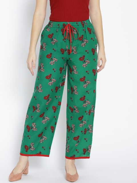 

HERE&NOW Women Green & Red Printed Straight Palazzos