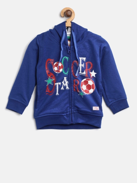 

612 league Boys Blue Printed Front-Open Hooded Sweatshirt