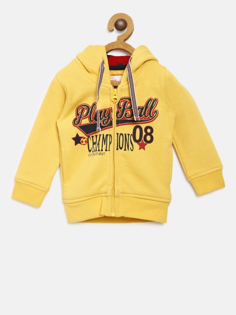 

612 league Boys Yellow & Navy Blue Printed Hooded Sweatshirt