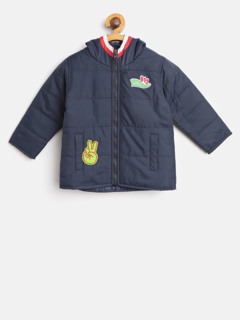 

612 league Boys Navy Blue Solid Hooded Padded Jacket