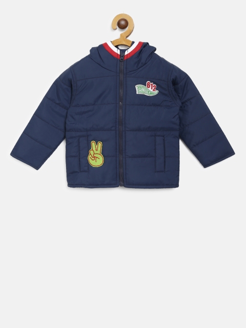 

612 league Boys Navy Blue Solid Hooded Padded Jacket
