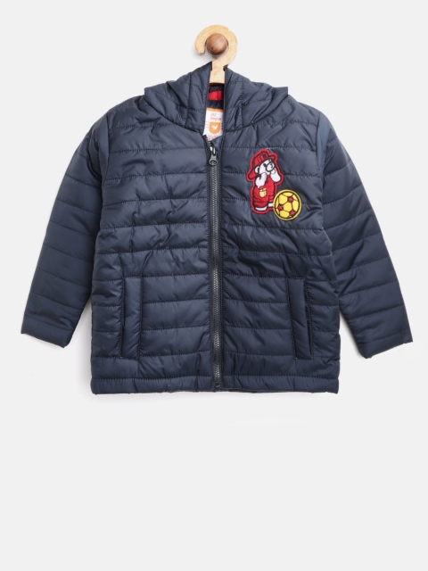 

612 league Boys Navy Blue Solid Hooded Padded Jacket