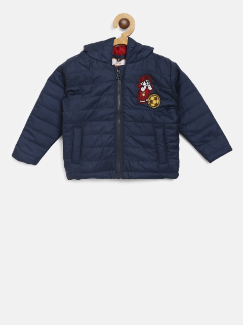 

612 league Boys Navy Blue Solid Hooded Padded Jacket