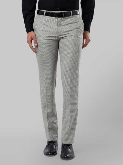 

Raymond Men Beige Slim Fit Checked Formal Trousers