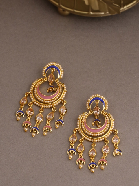 

Voylla Gold-Toned & Yellow Circular Enamelled Chandbalis