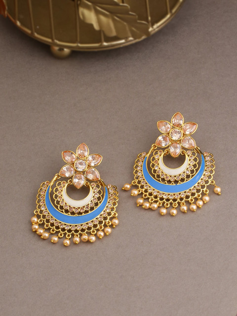 

Voylla Gold-Toned & Yellow Crescent Shaped Chandbalis