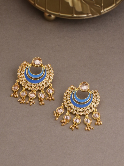 

Voylla Gold-Toned & White Crescent Shaped Enamelled Chandbalis